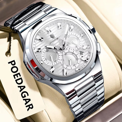 Luxury Luminous Men's Quartz Wristwatch - Business Casual Stainless Steel Chronograph with Waterproof Features