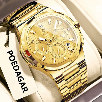 Luxury Luminous Men's Quartz Wristwatch - Business Casual Stainless Steel Chronograph with Waterproof Features