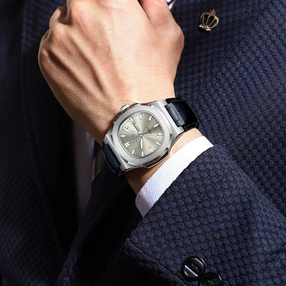 High Quality Watch for Men Luxury Luminous Waterproof Week Calendar Man Clock Leather Square Men'S Quartz Watches Reloj