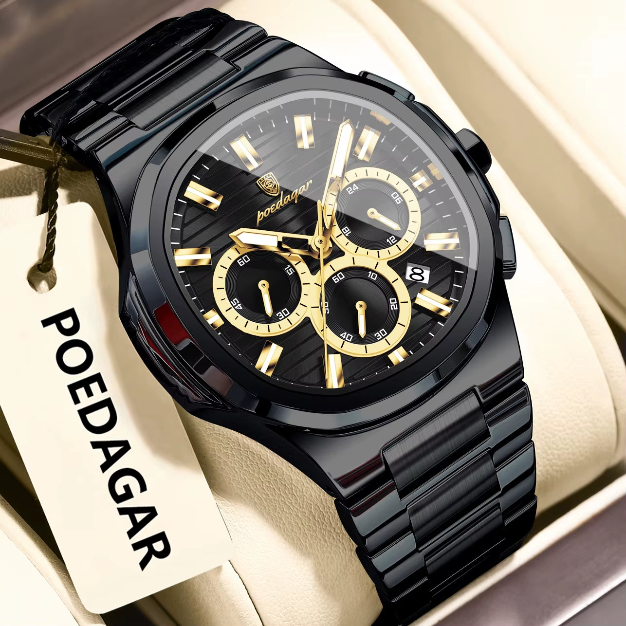 Luxury Luminous Men's Quartz Wristwatch - Business Casual Stainless Steel Chronograph with Waterproof Features