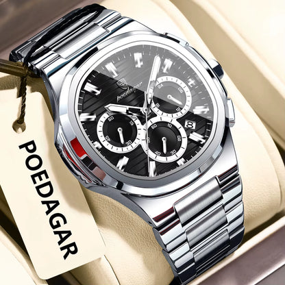 Luxury Luminous Men's Quartz Wristwatch - Business Casual Stainless Steel Chronograph with Waterproof Features